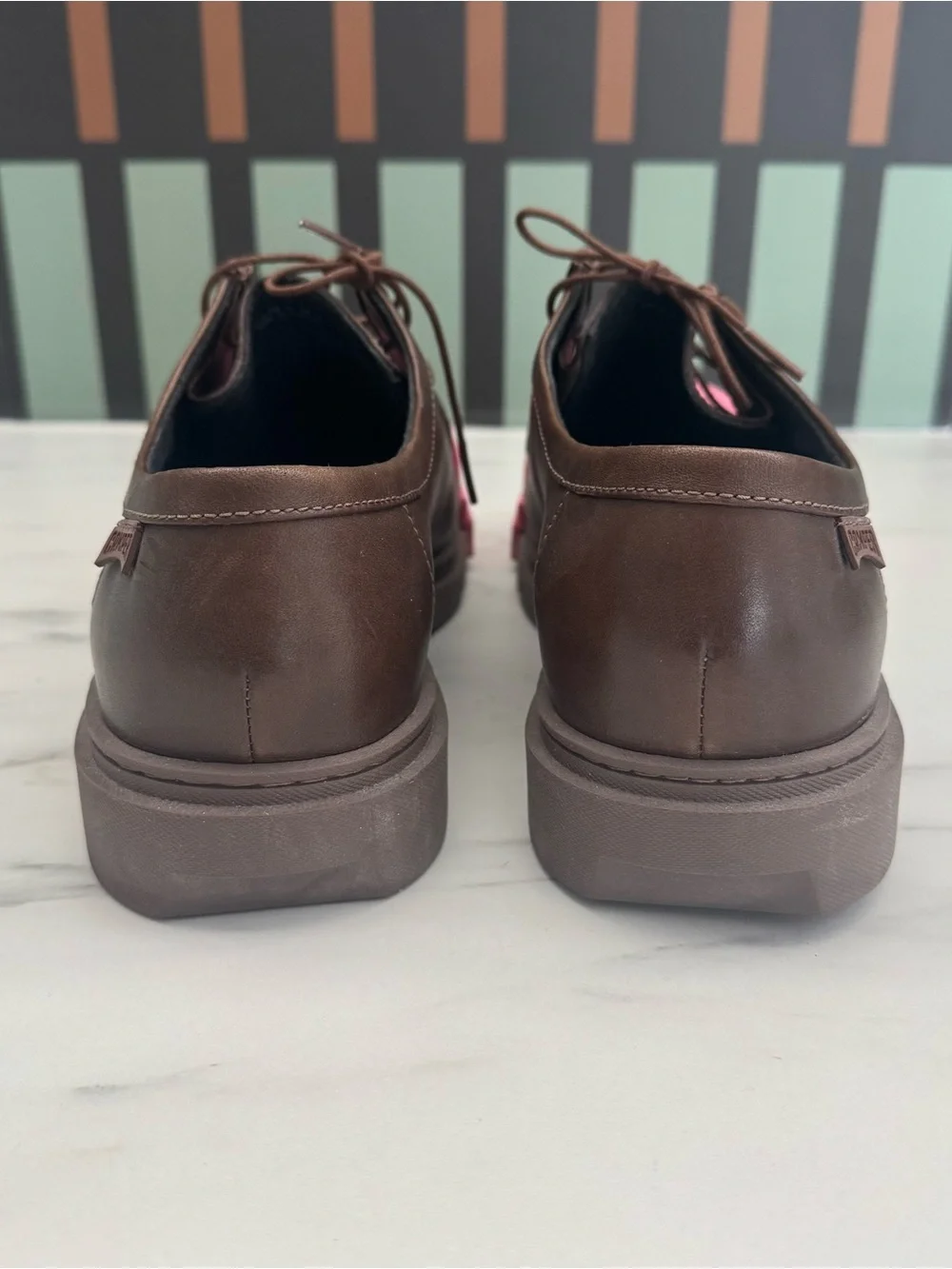 Camper Junction Brown Leather Shoes w/ Pink Removable Rubber Cap Toe – Size 10.5